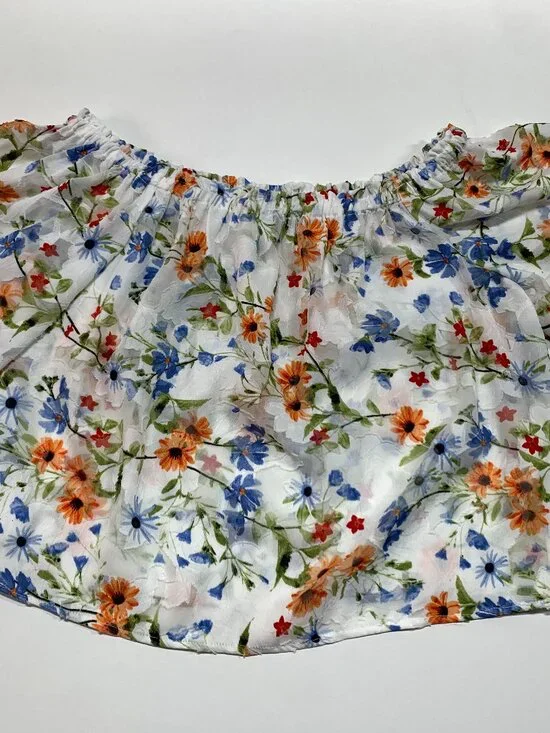 Dynamite Floral Medium Sheer Ruched Spring Summer Blouse - Picture 2 of 9